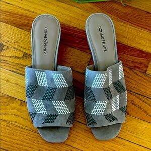 Donald J. Pliner Gray and White Beaded Mule Sandals